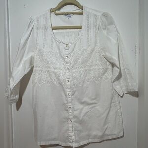 April Cornell cotton Women's White Lace Button-Up Top size XS
